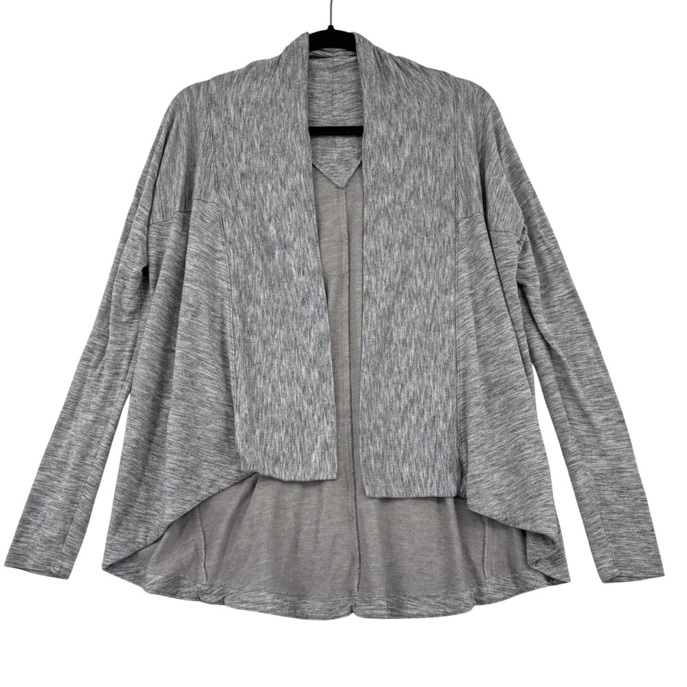 Athleta Pranayama Wrap Cardigan Size M Gray Heathered Open Front High Low Hem